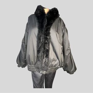 Vintage Style Oversized Faux Fur Trim Bomber Jacket – Size L
